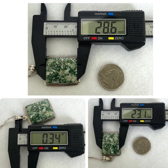 Sterling Silver 925 Bezel Set Tree Agate Rectangular Pendant Necklace 18.5" - Picture 10 of 16